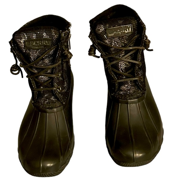 Sperry Shoes - Sperry saltwater duck boots in size 8. Black lace pattern. Excellent condition.